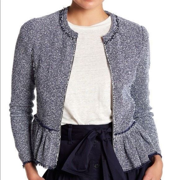 Rebecca Taylor Textured Tweed Peplum Women’s Size 12 Jacket in Blue & White - Picture 1 of 11